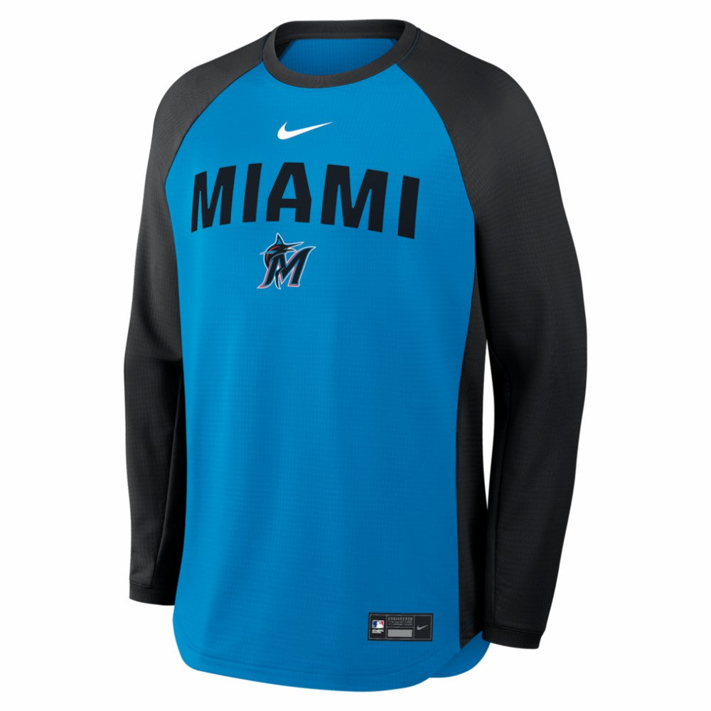 Blue Miami Marlins Nike Authentic Collection Raglan Dri-FIT Sweatshirt