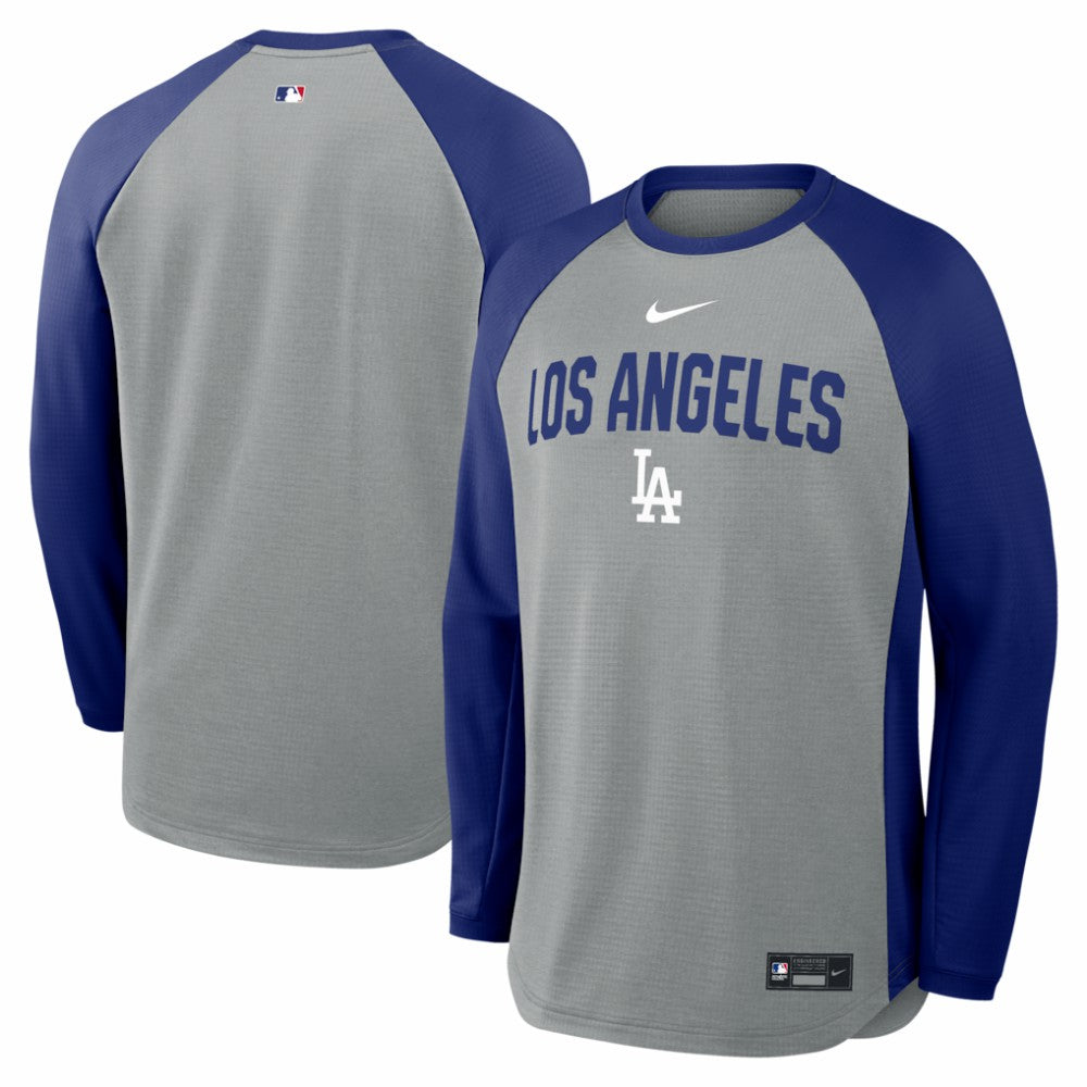 Heather Charcoal Los Angeles Dodgers Nike Authentic Collection Raglan Dri-FIT Sweatshirt