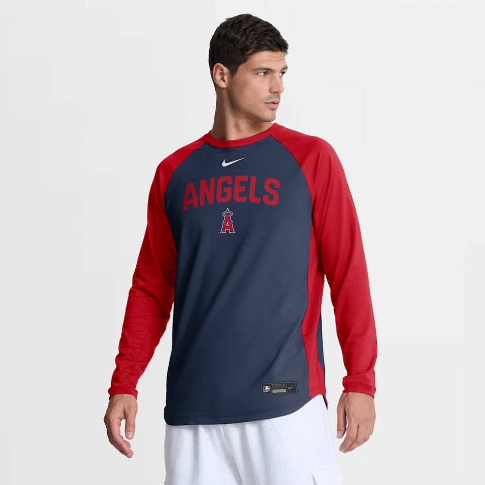 Navy Los Angeles Angels Nike Authentic Collection Raglan Dri-FIT Sweatshirt