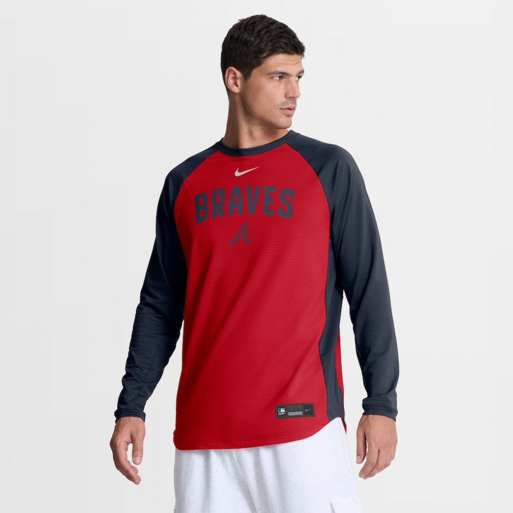 Red Atlanta Braves Nike Authentic Collection Raglan Dri-FIT Sweatshirt