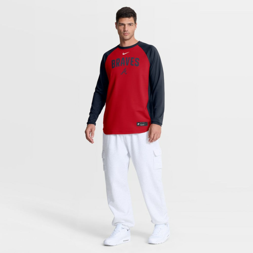 Red Atlanta Braves Nike Authentic Collection Raglan Dri-FIT Sweatshirt
