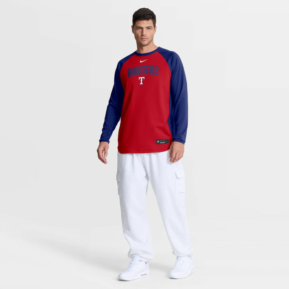 Red Texas Rangers Nike Authentic Collection Raglan Dri-FIT Sweatshirt
