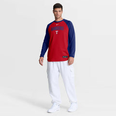 Red Texas Rangers Nike Authentic Collection Raglan Dri-FIT Sweatshirt