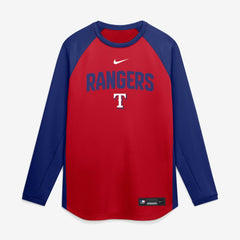 Red Texas Rangers Nike Authentic Collection Raglan Dri-FIT Sweatshirt