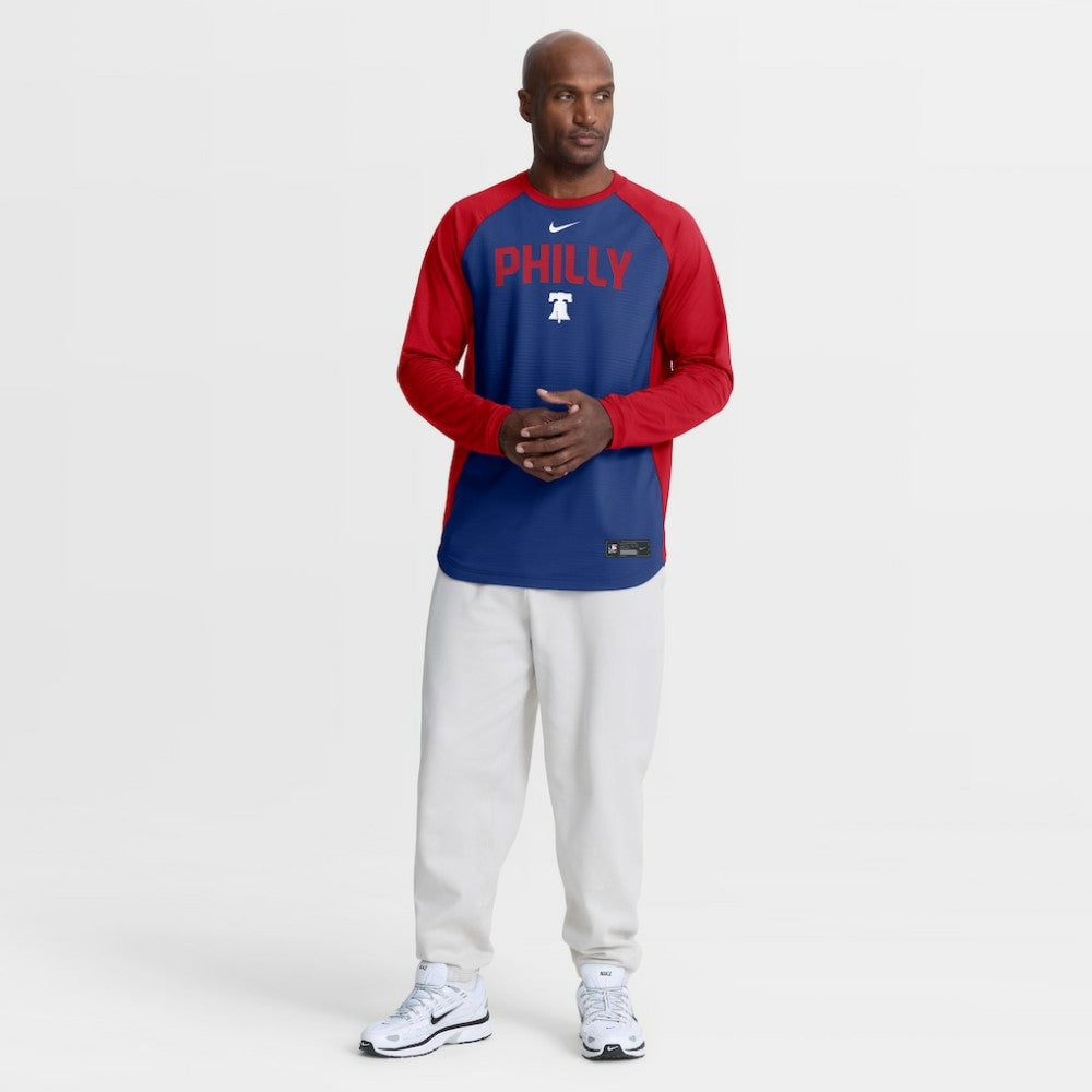 Royal Philadelphia Phillies Nike Authentic Collection Raglan Dri-FIT Sweatshirt