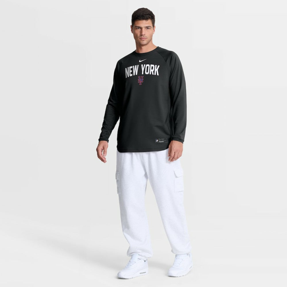 Black New York Mets Nike Authentic Collection Raglan Dri-FIT Sweatshirt