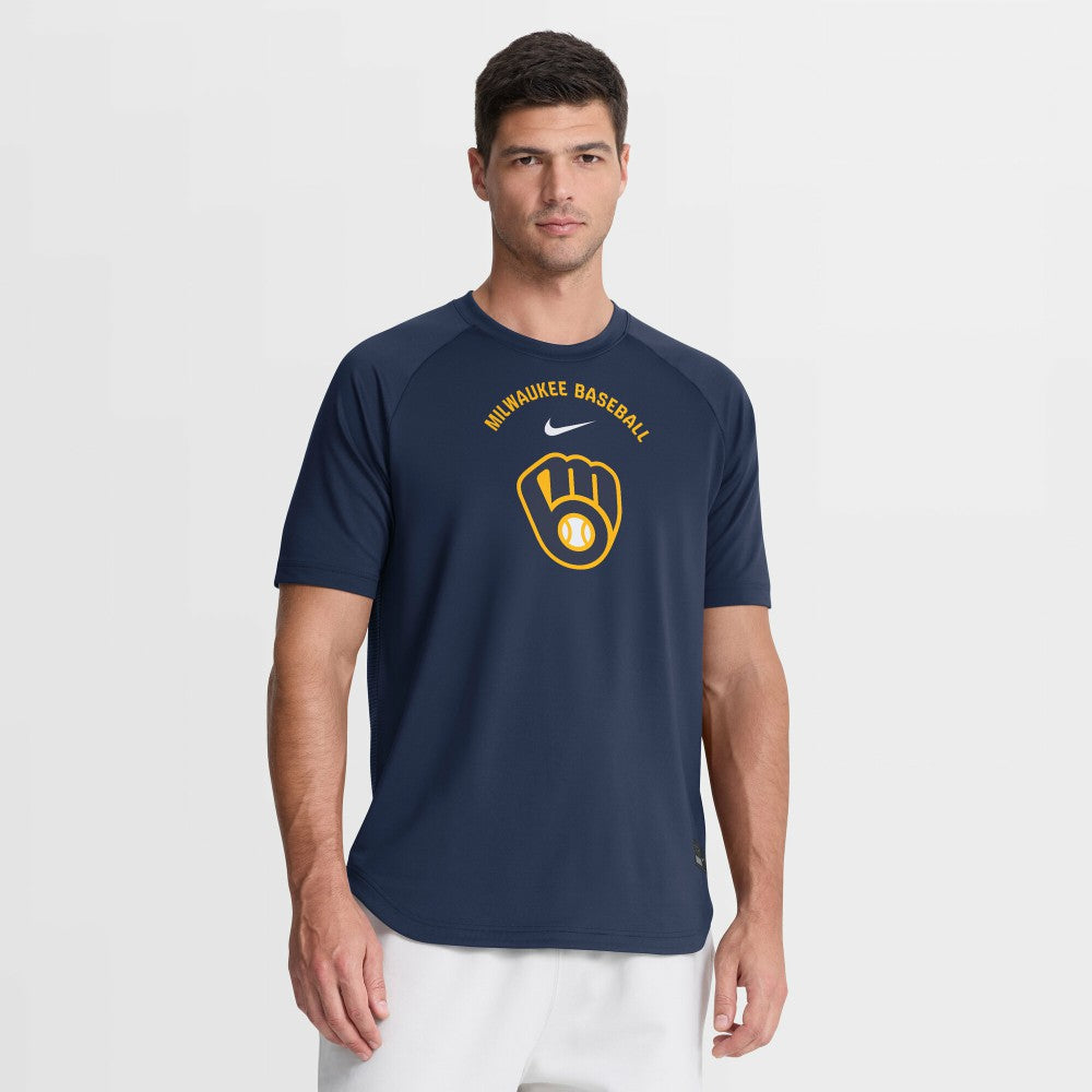 Navy Milwaukee Brewers Nike Authentic Collection Batting Practice Pre-Game Raglan Dri-FIT Top