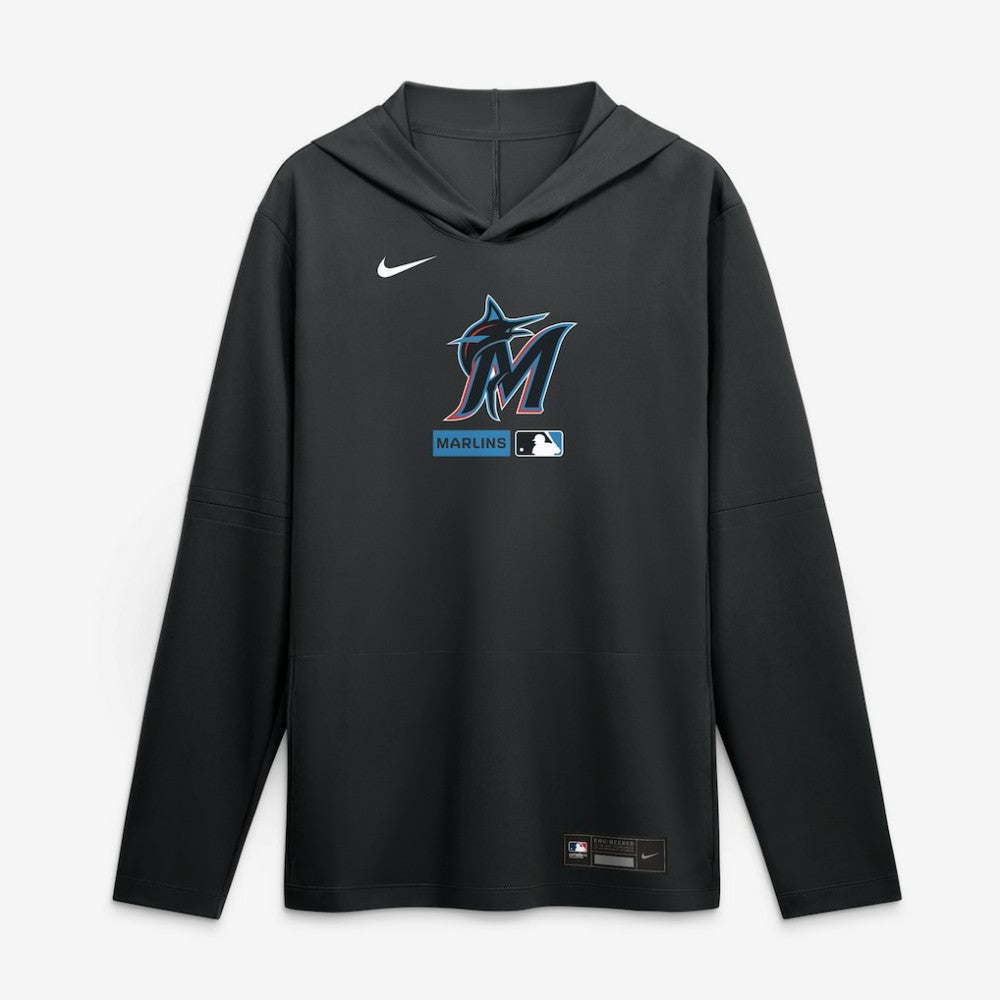 Black Miami Marlins Nike Authentic Collection Dri-FIT Long Sleeve Hooded T-Shirt