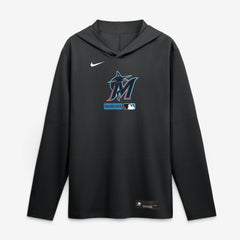 Black Miami Marlins Nike Authentic Collection Dri-FIT Long Sleeve Hooded T-Shirt