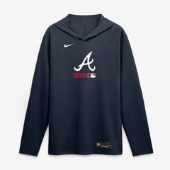 Navy Atlanta Braves Nike Authentic Collection Dri-FIT Long Sleeve Hooded T-Shirt