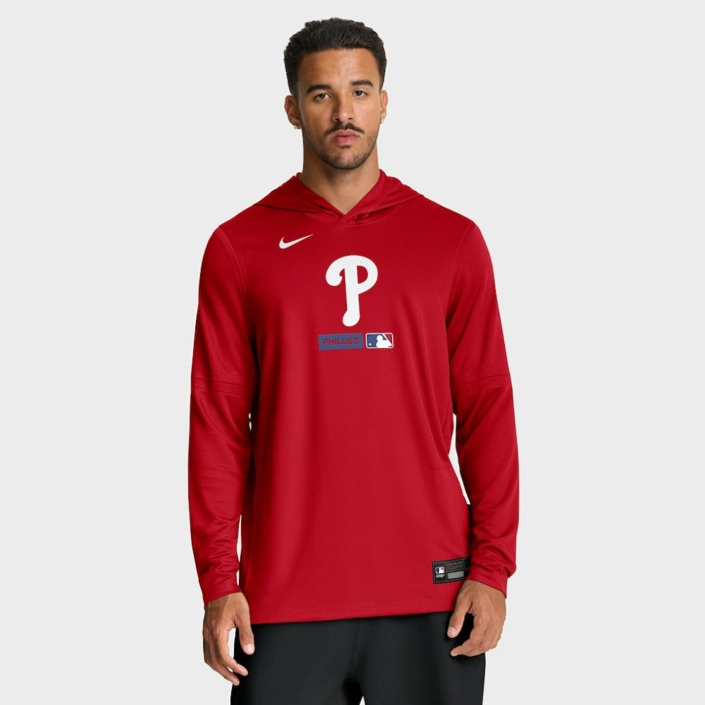 Red Philadelphia Phillies Nike Authentic Collection Dri-FIT Long Sleeve Hooded T-Shirt