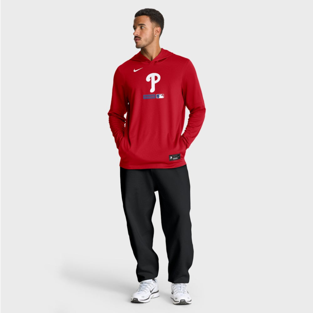 Red Philadelphia Phillies Nike Authentic Collection Dri-FIT Long Sleeve Hooded T-Shirt