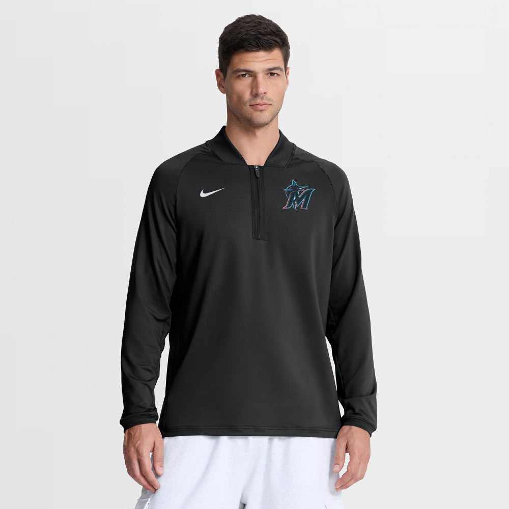 Black Miami Marlins Nike Authentic Collection Dri-FIT Raglan Half-Zip Pullover