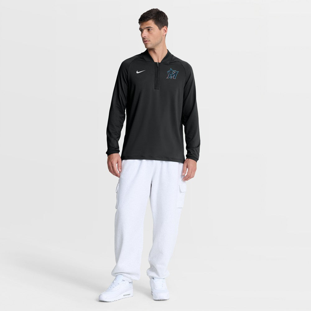 Black Miami Marlins Nike Authentic Collection Dri-FIT Raglan Half-Zip Pullover