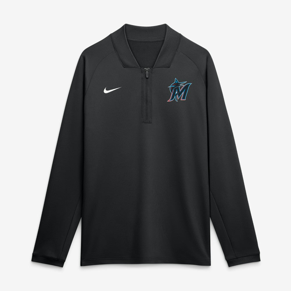 Black Miami Marlins Nike Authentic Collection Dri-FIT Raglan Half-Zip Pullover