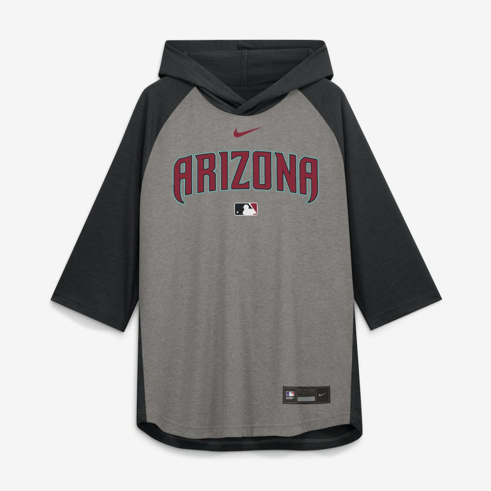 Gray Arizona Diamondbacks Nike Authentic Collection Flux Dri-FIT Raglan 3/4-Sleeve Hooded T-Shirt