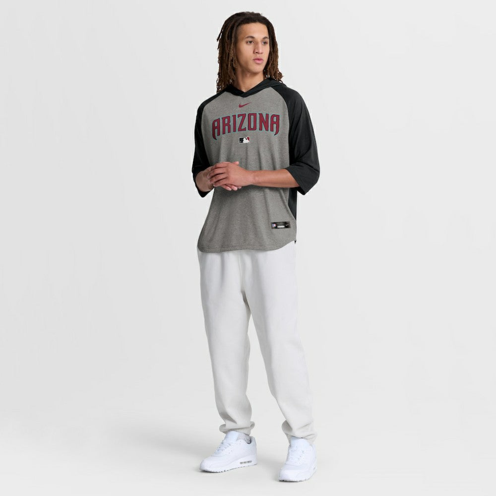 Gray Arizona Diamondbacks Nike Authentic Collection Flux Dri-FIT Raglan 3/4-Sleeve Hooded T-Shirt