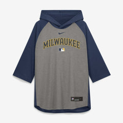 Gray Milwaukee Brewers Nike Authentic Collection Flux Dri-FIT Raglan 3/4-Sleeve Hooded T-Shirt