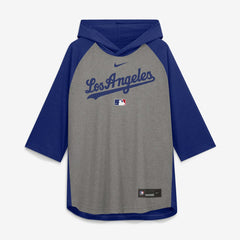 Gray Los Angeles Dodgers Nike Authentic Collection Flux Dri-FIT Raglan 3/4-Sleeve Hooded T-Shirt