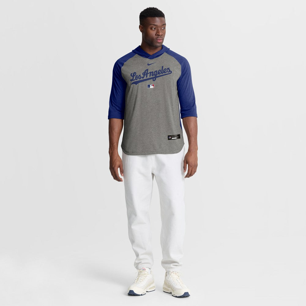 Gray Los Angeles Dodgers Nike Authentic Collection Flux Dri-FIT Raglan 3/4-Sleeve Hooded T-Shirt