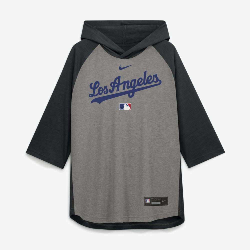Gray Los Angeles Dodgers Nike Authentic Collection Flux Dri-FIT Raglan 3/4-Sleeve Hooded T-Shirt