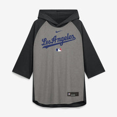 Gray Los Angeles Dodgers Nike Authentic Collection Flux Dri-FIT Raglan 3/4-Sleeve Hooded T-Shirt