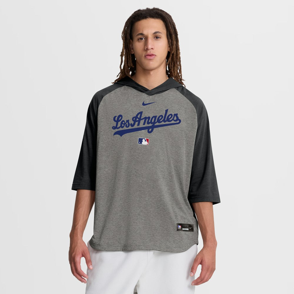 Gray Los Angeles Dodgers Nike Authentic Collection Flux Dri-FIT Raglan 3/4-Sleeve Hooded T-Shirt