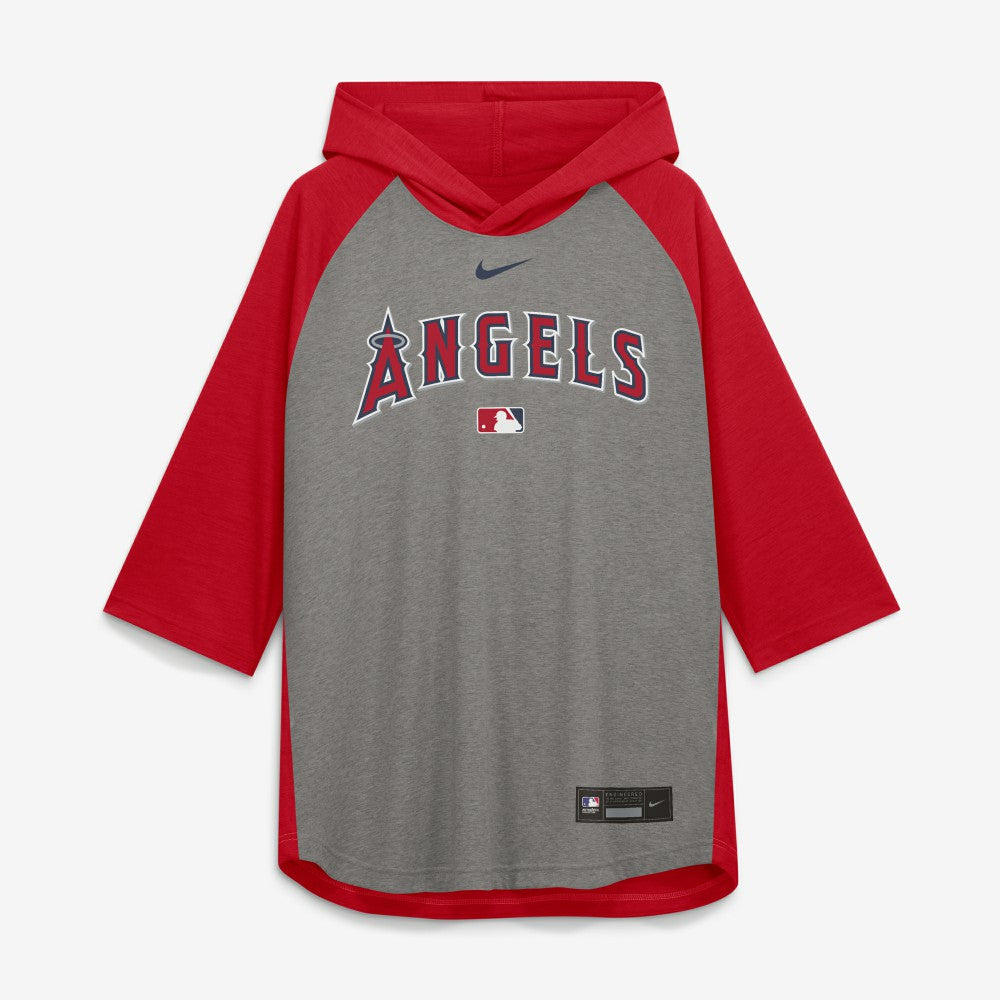 Gray Los Angeles Angels Nike Authentic Collection Flux Dri-FIT Raglan 3/4-Sleeve Hooded T-Shirt