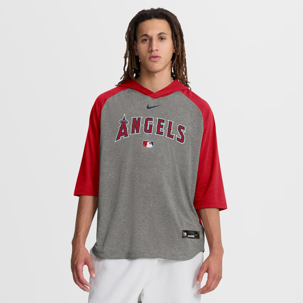 Gray Los Angeles Angels Nike Authentic Collection Flux Dri-FIT Raglan 3/4-Sleeve Hooded T-Shirt