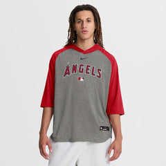 Gray Los Angeles Angels Nike Authentic Collection Flux Dri-FIT Raglan 3/4-Sleeve Hooded T-Shirt