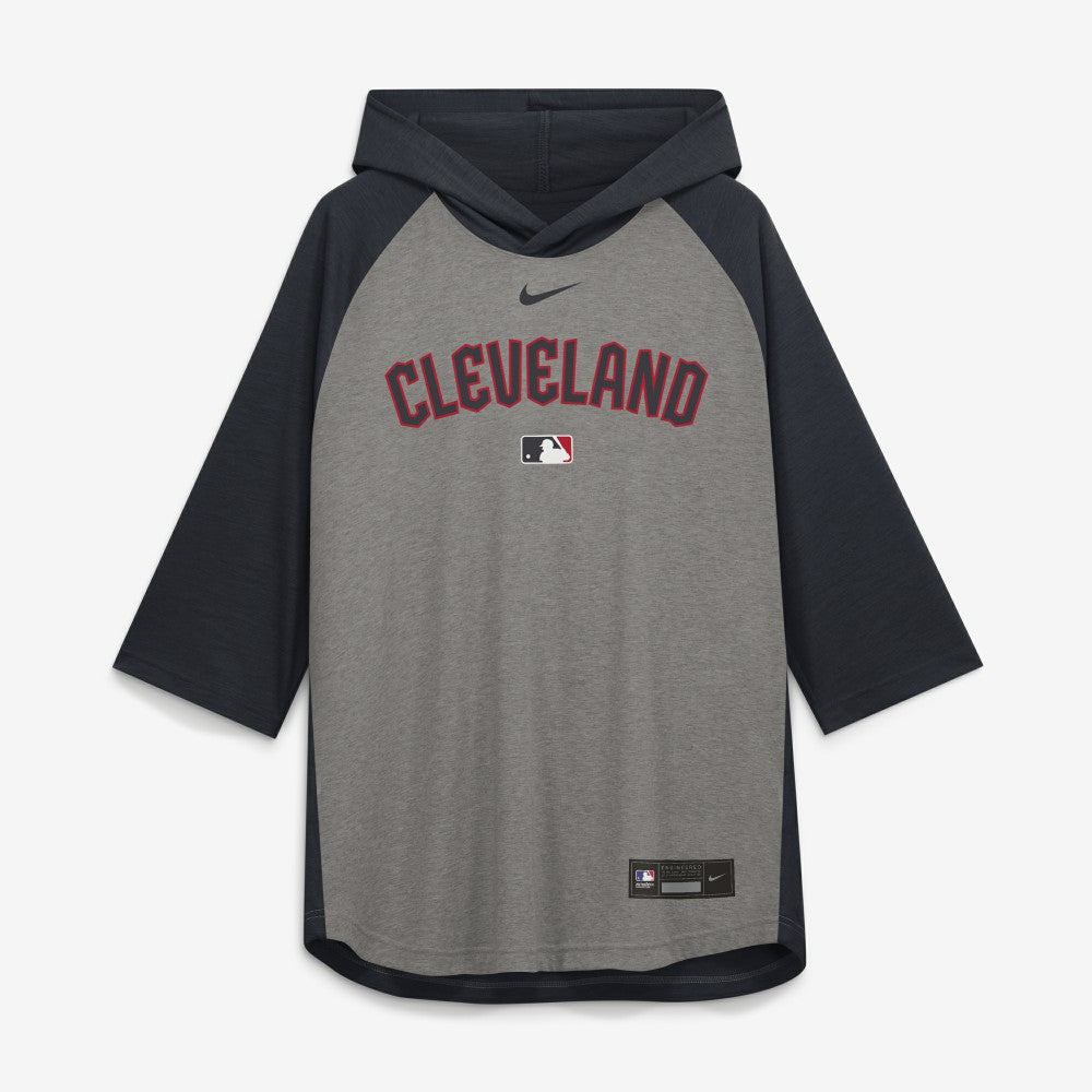 Gray Cleveland Guardians Nike Authentic Collection Flux Dri-FIT Raglan 3/4-Sleeve Hooded T-Shirt