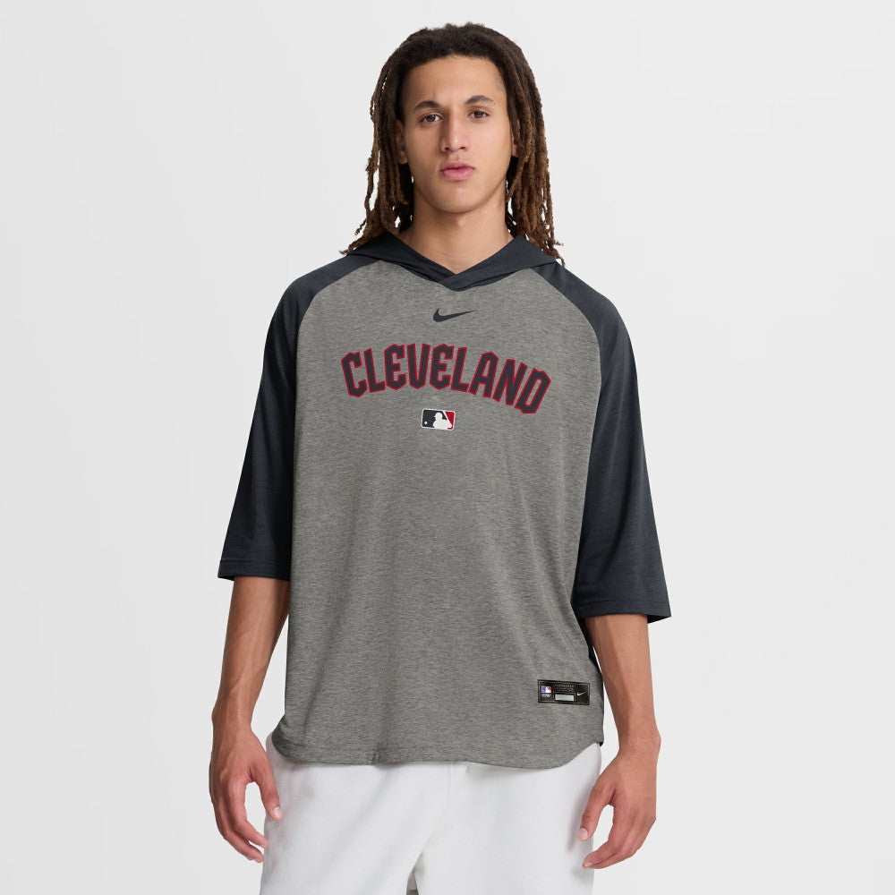 Gray Cleveland Guardians Nike Authentic Collection Flux Dri-FIT Raglan 3/4-Sleeve Hooded T-Shirt