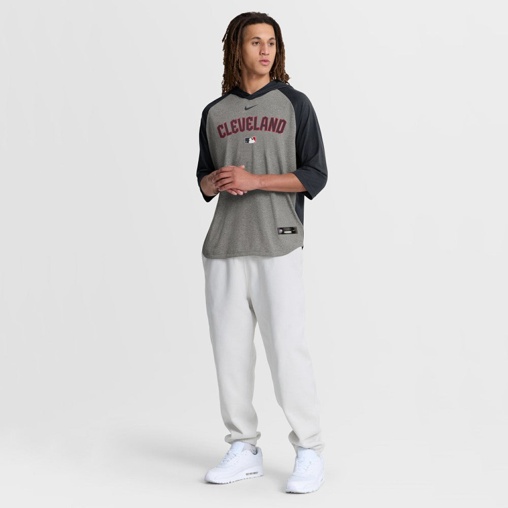 Gray Cleveland Guardians Nike Authentic Collection Flux Dri-FIT Raglan 3/4-Sleeve Hooded T-Shirt