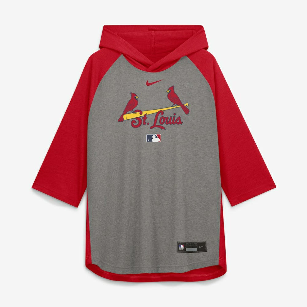 Gray St. Louis Cardinals Nike Authentic Collection Flux Dri-FIT Raglan 3/4-Sleeve Hooded T-Shirt