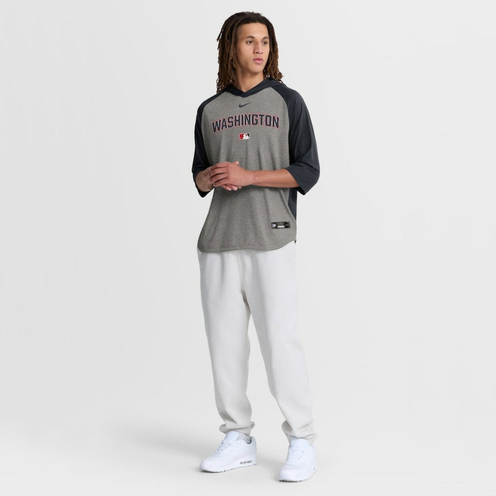 Gray Washington Nationals Nike Authentic Collection Flux Dri-FIT Raglan 3/4-Sleeve Hooded T-Shirt