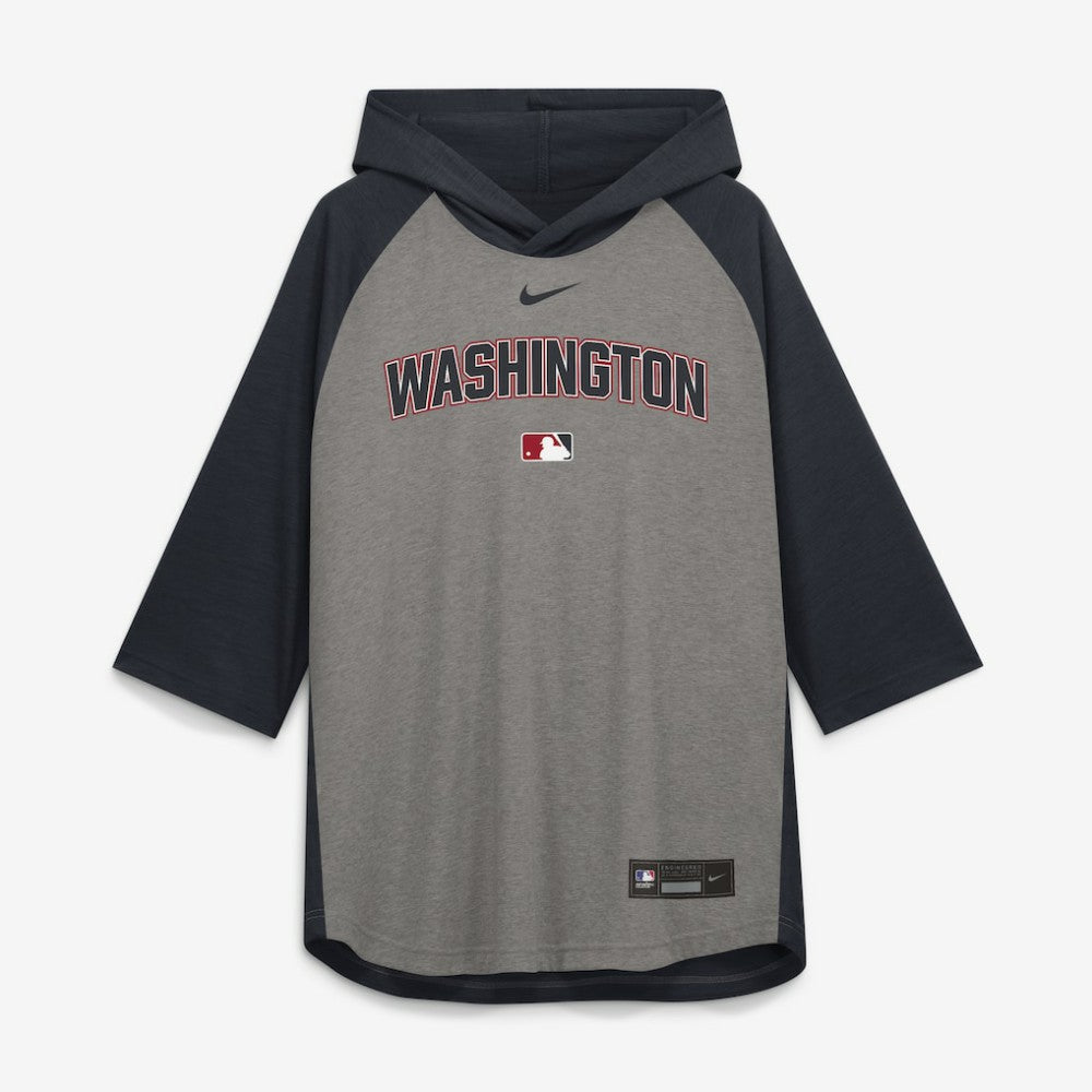 Gray Washington Nationals Nike Authentic Collection Flux Dri-FIT Raglan 3/4-Sleeve Hooded T-Shirt