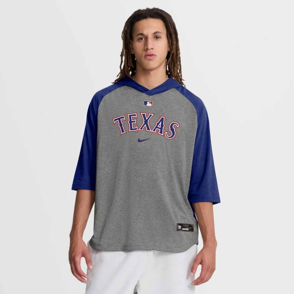 Gray Texas Rangers Nike Authentic Collection Flux Dri-FIT Raglan 3/4-Sleeve Hooded T-Shirt