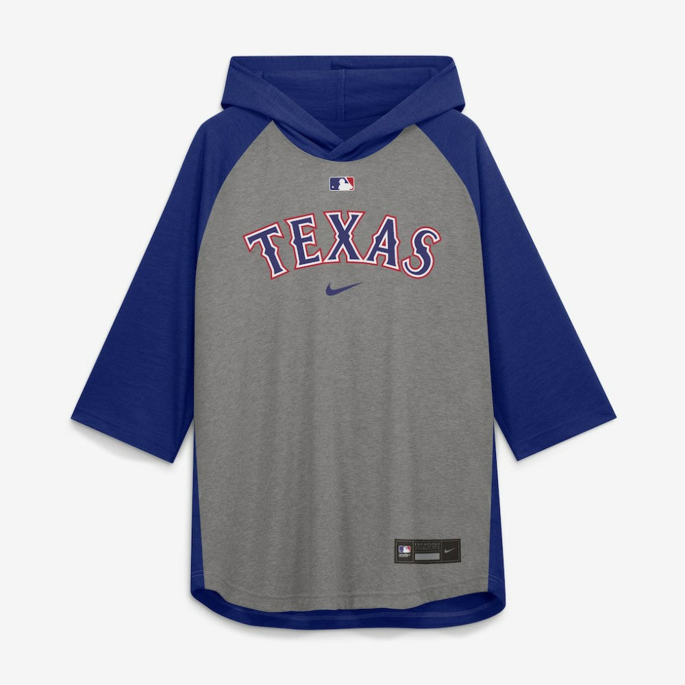 Gray Texas Rangers Nike Authentic Collection Flux Dri-FIT Raglan 3/4-Sleeve Hooded T-Shirt