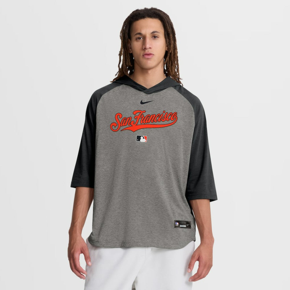 Gray San Francisco Giants Nike Authentic Collection Flux Dri-FIT Raglan 3/4-Sleeve Hooded T-Shirt