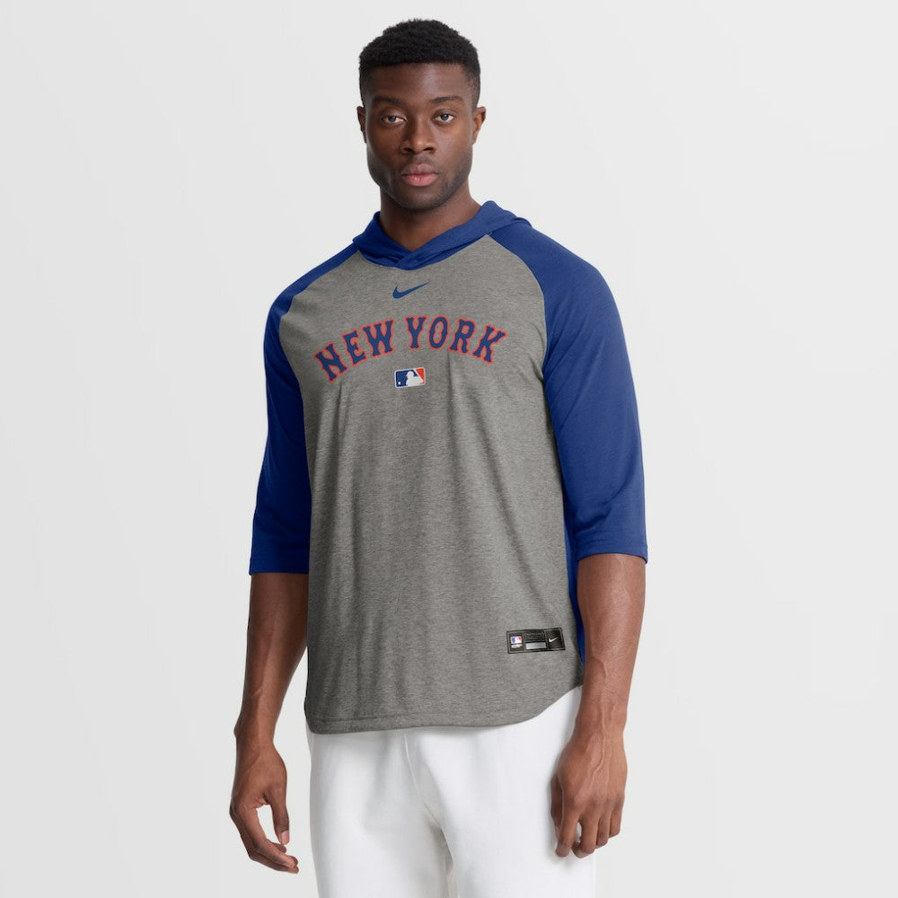 Gray New York Mets Nike Authentic Collection Flux Dri-FIT Raglan 3/4-Sleeve Hooded T-Shirt