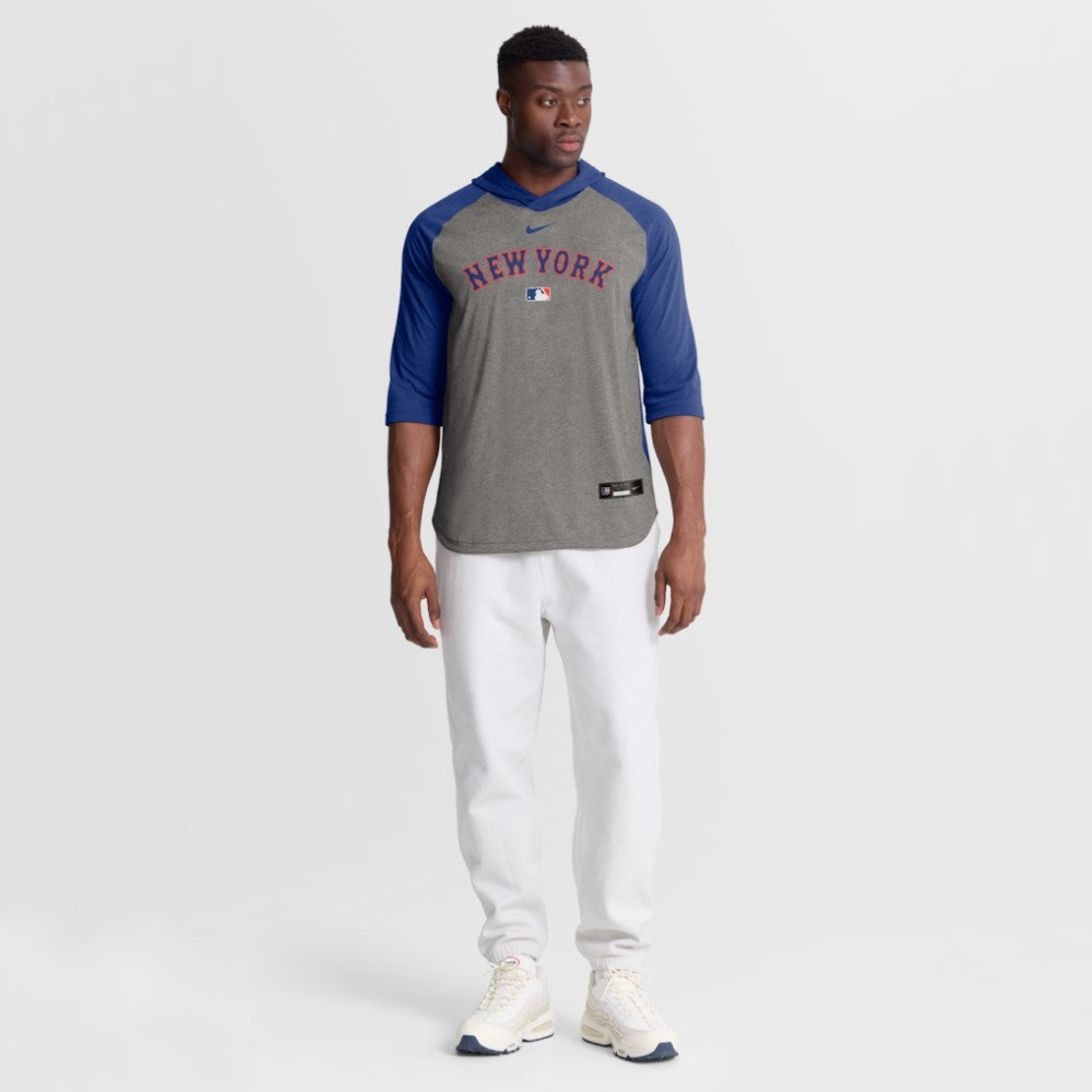 Gray New York Mets Nike Authentic Collection Flux Dri-FIT Raglan 3/4-Sleeve Hooded T-Shirt