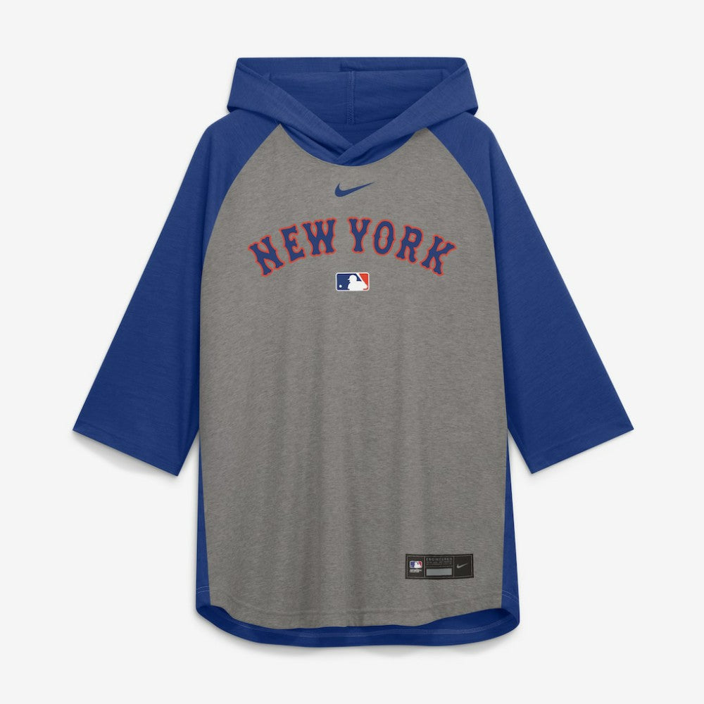 Gray New York Mets Nike Authentic Collection Flux Dri-FIT Raglan 3/4-Sleeve Hooded T-Shirt