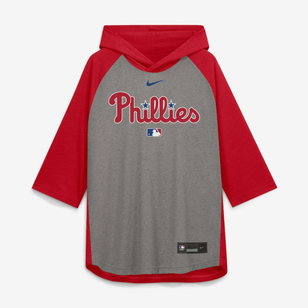 Gray Philadelphia Phillies Nike Authentic Collection Flux Dri-FIT Raglan 3/4-Sleeve Hooded T-Shirt
