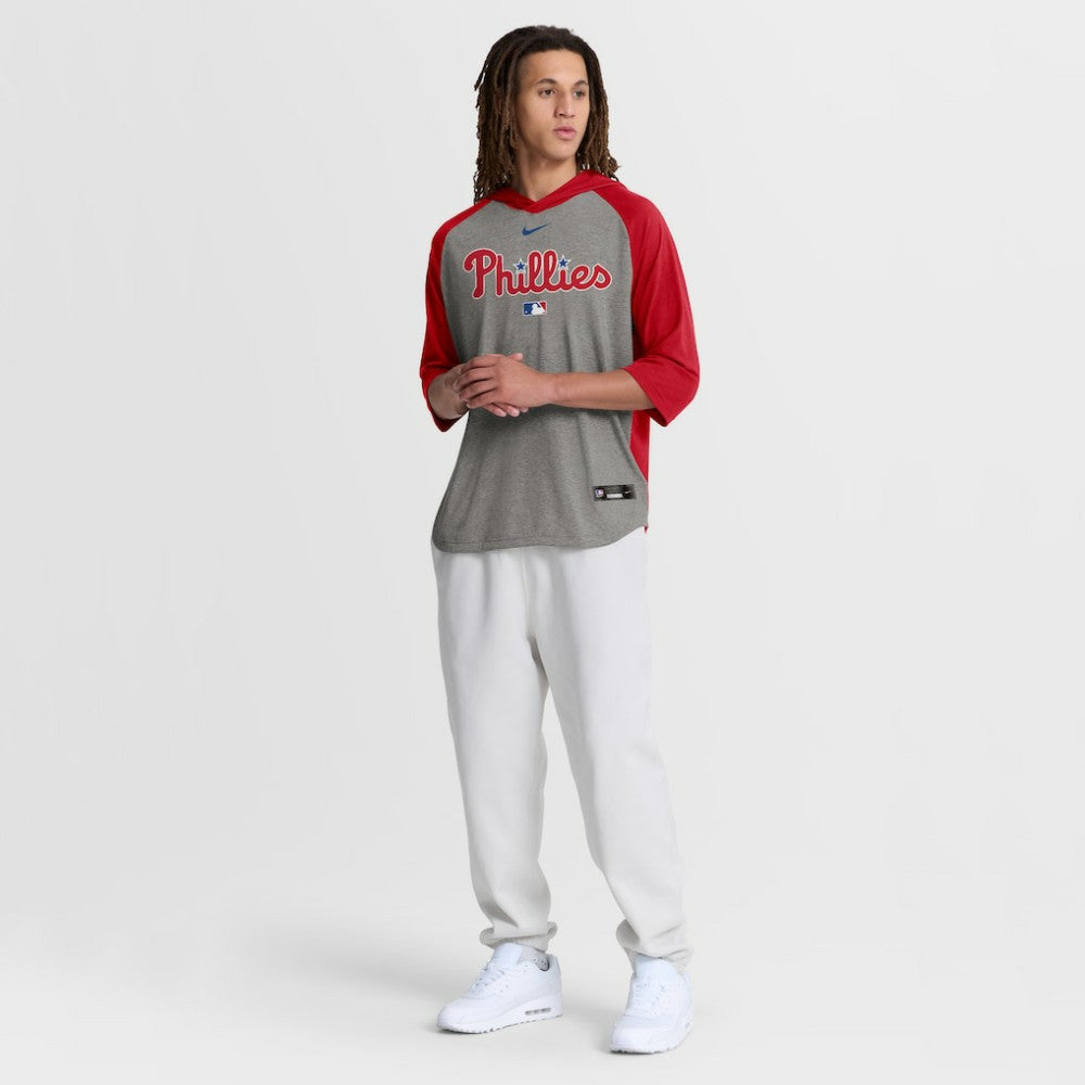 Gray Philadelphia Phillies Nike Authentic Collection Flux Dri-FIT Raglan 3/4-Sleeve Hooded T-Shirt