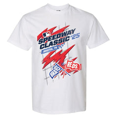 White Cincinnati Reds vs. Atlanta Braves The Wild Collective Women's 2025 Speedway Classic Flags T-Shirt