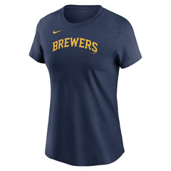 Navy Jackson Chourio Milwaukee Brewers Nike Women's Cooperstown Collection Fuse Name & Number T-Shirt
