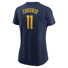 Navy Jackson Chourio Milwaukee Brewers Nike Women's Cooperstown Collection Fuse Name & Number T-Shirt
