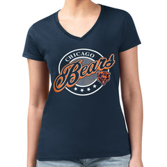G-III 4Her by Carl Banks Women's Super-Slim Fit Lightweight Pinstripe Circle V-Neck T-Shirt - Chicago Bears T-shirts