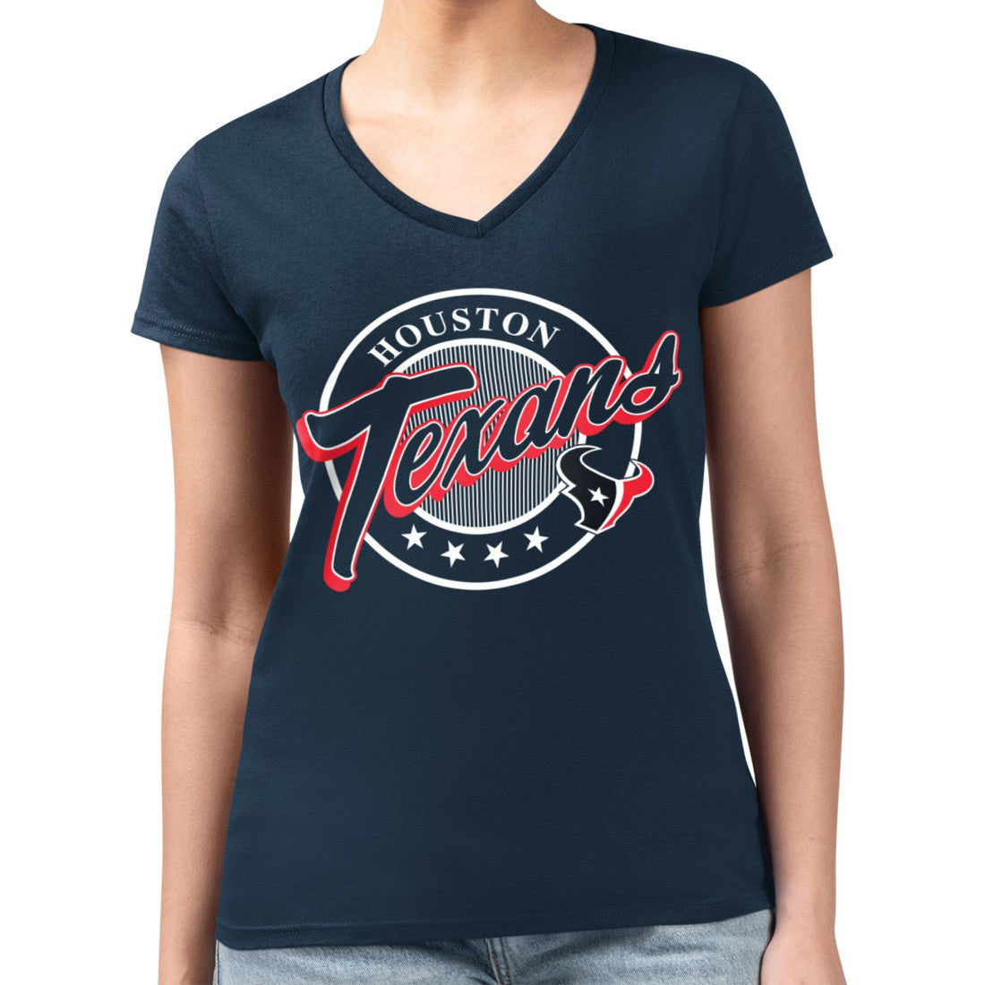 G-III 4Her by Carl Banks Women's Super-Slim Fit Lightweight Pinstripe Circle V-Neck T-Shirt - Houston Texans T-shirts