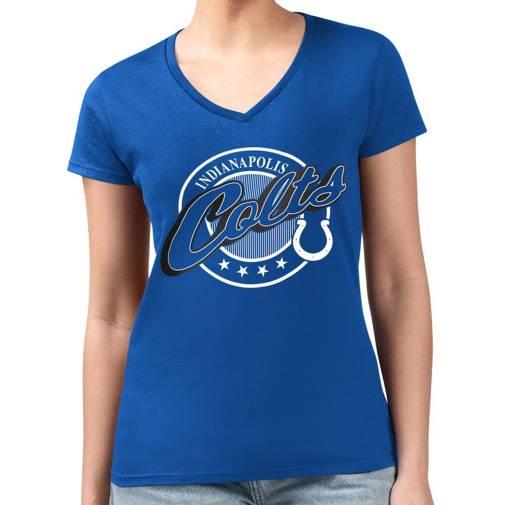G-III 4Her by Carl Banks Women's Super-Slim Fit Lightweight Pinstripe Circle V-Neck T-Shirt - Indianapolis Colts T-shirts
